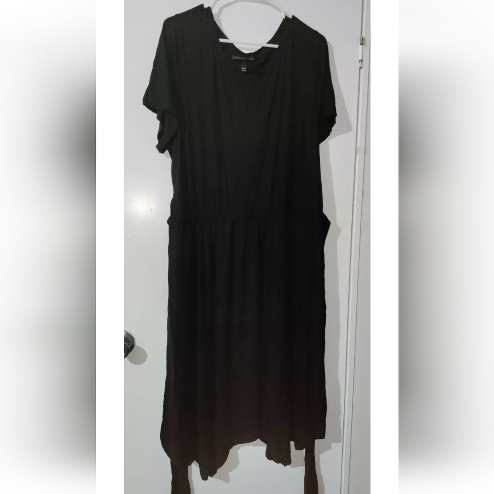 New Lane Bryant 3x 22/24 Black Long Summer Dress Short Sleeve Pockets